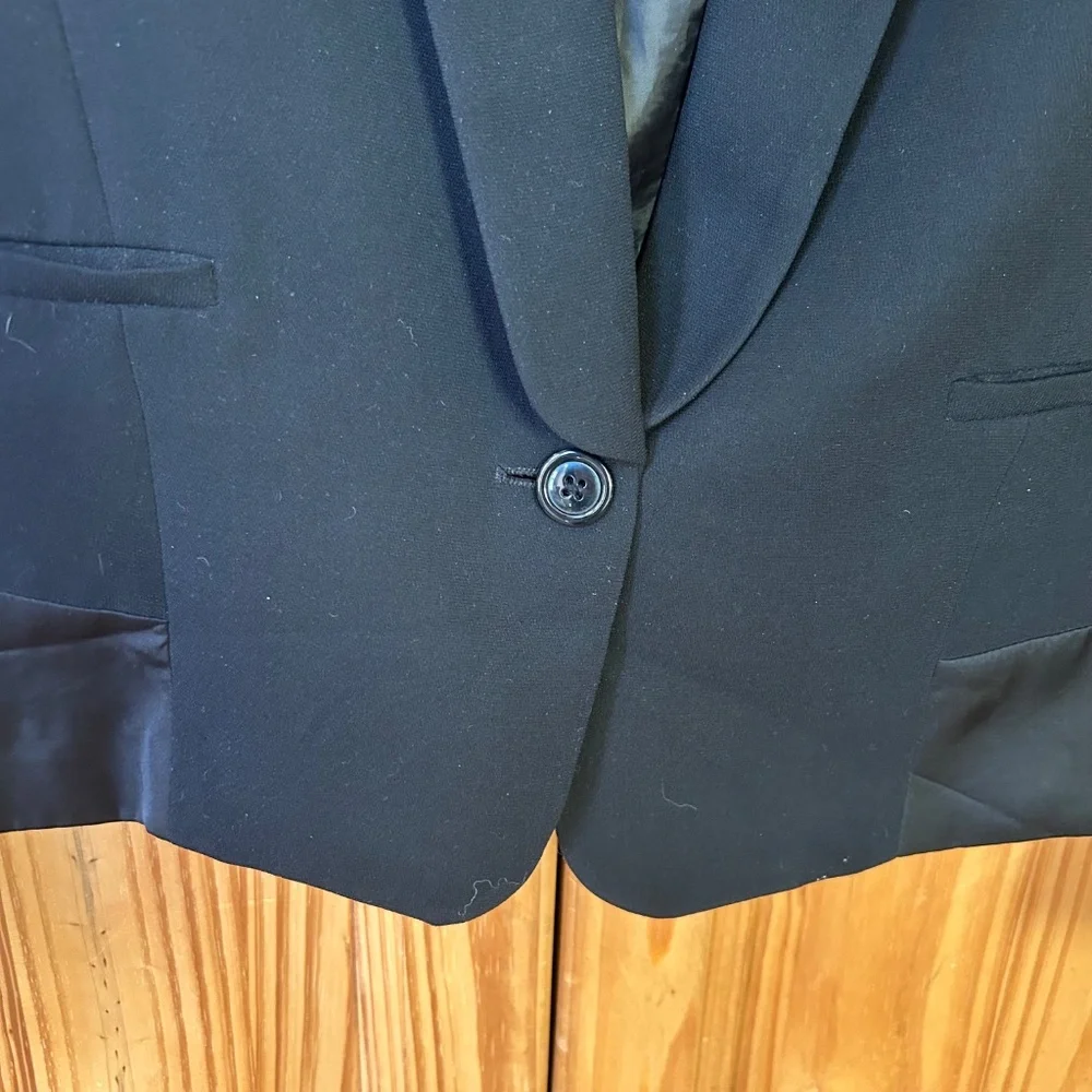 Anthropologie Pins and Needles Black Blazer Satin Detail Pockets One‎ Button M